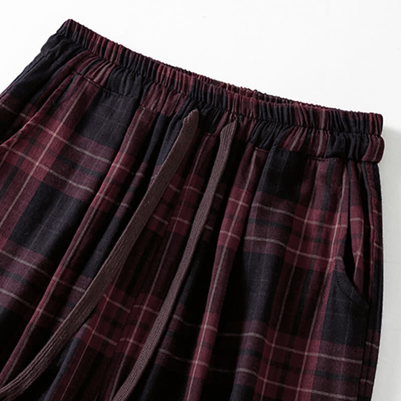 Buddha Stones Spring Casual Drawstring Plaid Pattern Elastic Waist Cropped Women's Harem Pants With Pockets - image 13