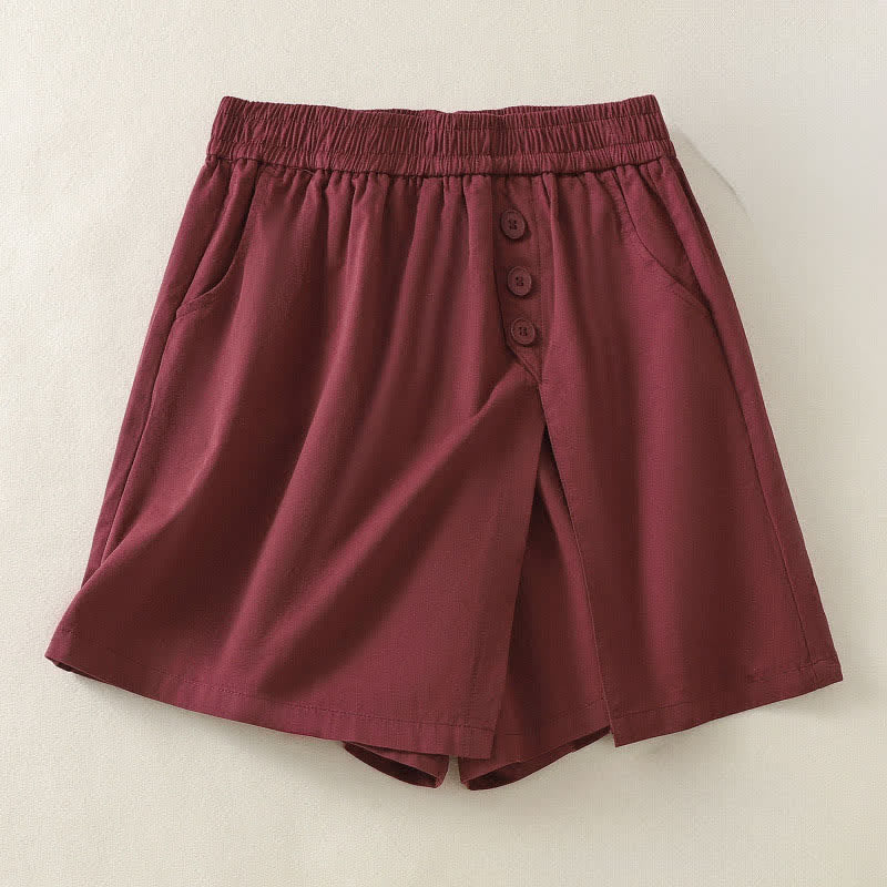 Buddha Stones Summer Casual Decorative Buttons Solid Women's Shorts With Pockets - Firebrick - US8-10，UK/AU12-14，EU40-42 (2XL) - image 10
