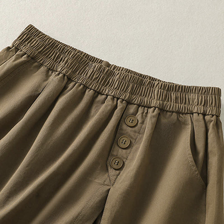 Buddha Stones Summer Casual Decorative Buttons Solid Women's Shorts With Pockets - image 2
