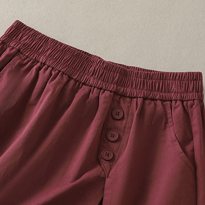 Buddha Stones Summer Casual Decorative Buttons Solid Women's Shorts With Pockets - image 12
