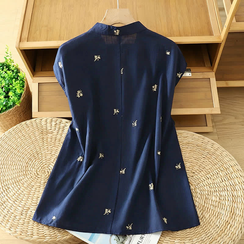 Buddha Stones Summer Vintage Tang Style Mandarin Collar Embroidery Small Floral Tank Top Women's Sleeveless Shirts - image 7