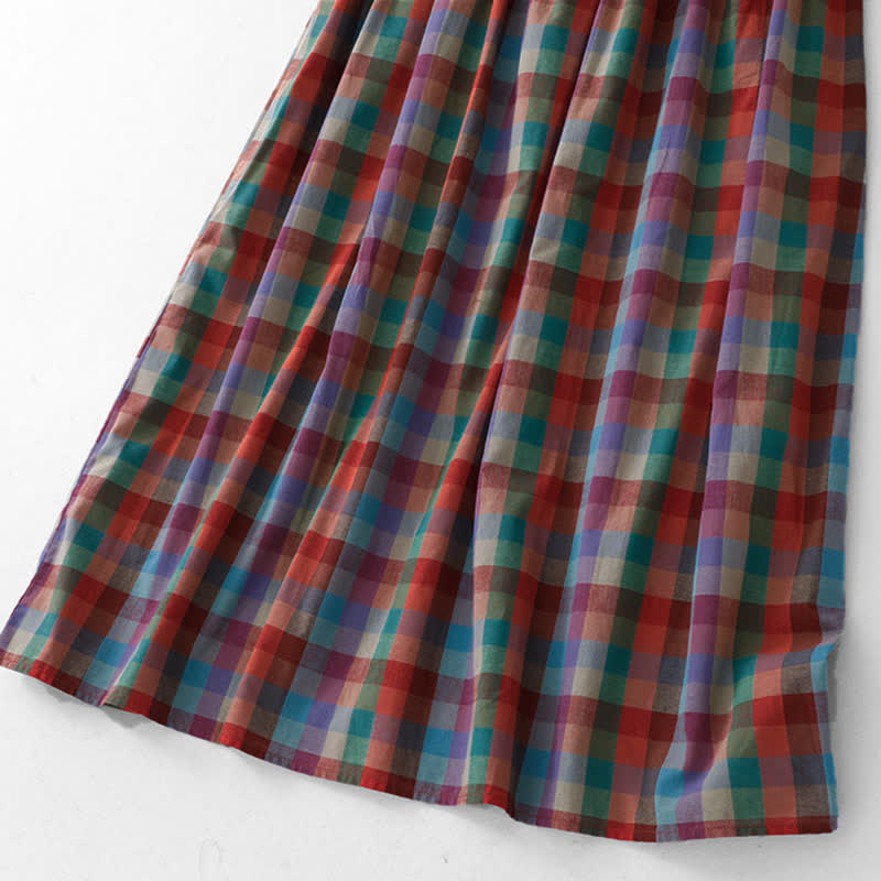 Buddha Stones Summer Casual Vintage Drawstring Rainbow Plaid Women's Summer Sleeveless Dress - image 9