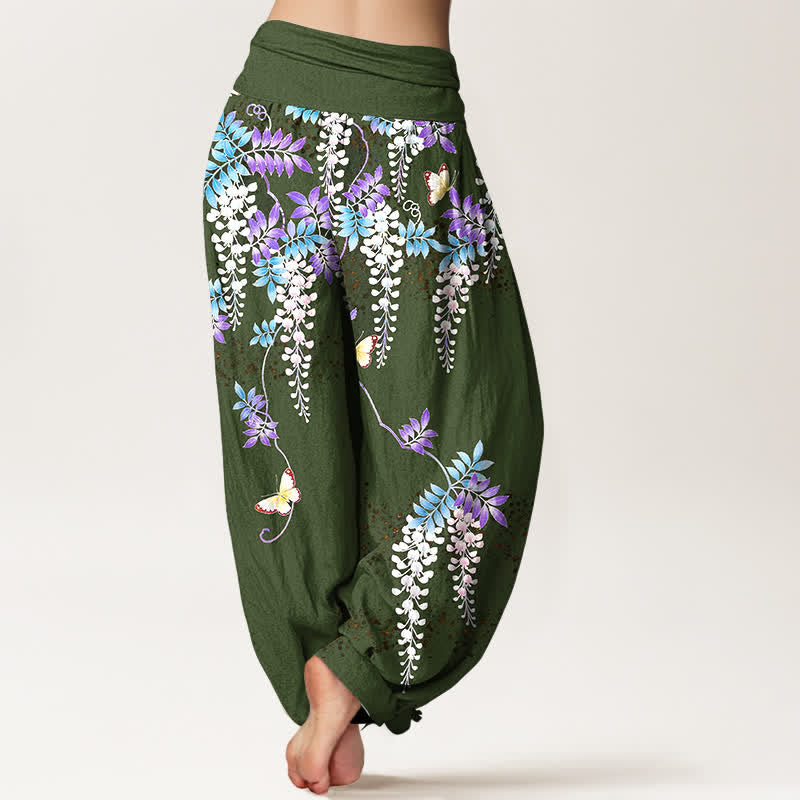 Buddha Stones Pure Cotton Wisteria Butterfly Pattern Women's Elastic Waist Harem Pants - image 9