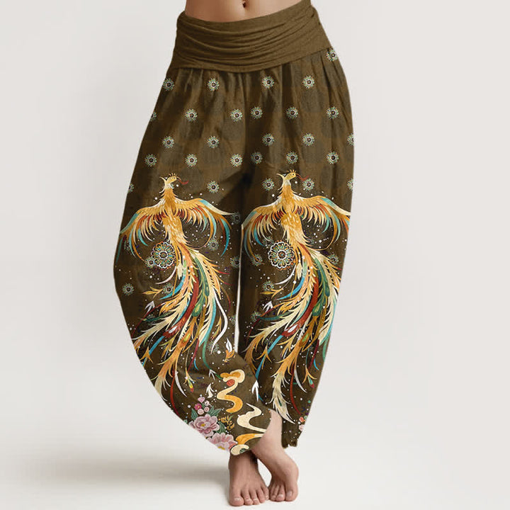 Buddha Stones Cotton Gold Phoenix Pattern Women's Elastic Waist Harem Pants - Peru - US16，UK/AU20，EU48 (3XL) - image 5