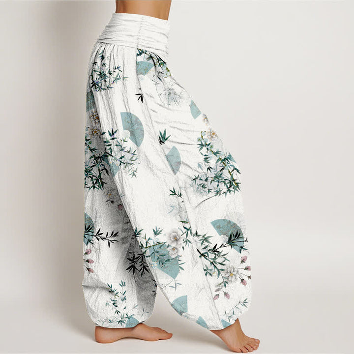 Buddha Stones Cotton Bamboo Blossom Fan Pattern Women's Elastic Waist Harem Pants - image 7