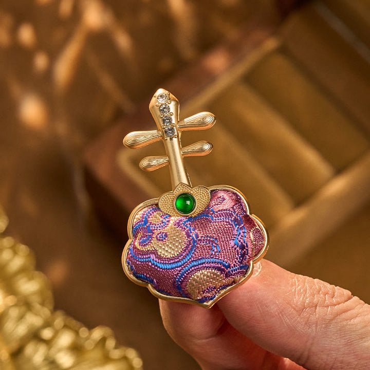 Buddha Stones Song Brocade Handmade Purple Pipa-shaped Energy Brooch - image 7