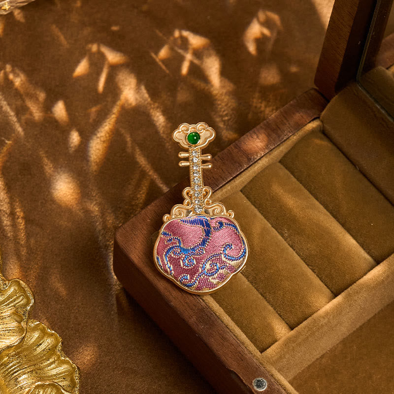 Buddha Stones Song Brocade Handmade Purple Pipa-shaped Energy Brooch - image 4