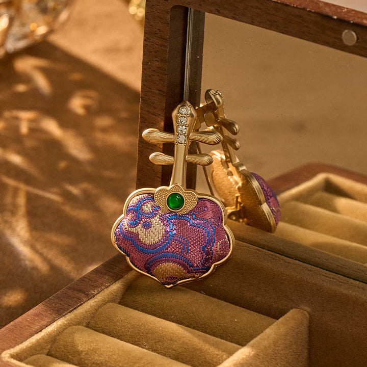 Buddha Stones Song Brocade Handmade Purple Pipa-shaped Energy Brooch - image 3