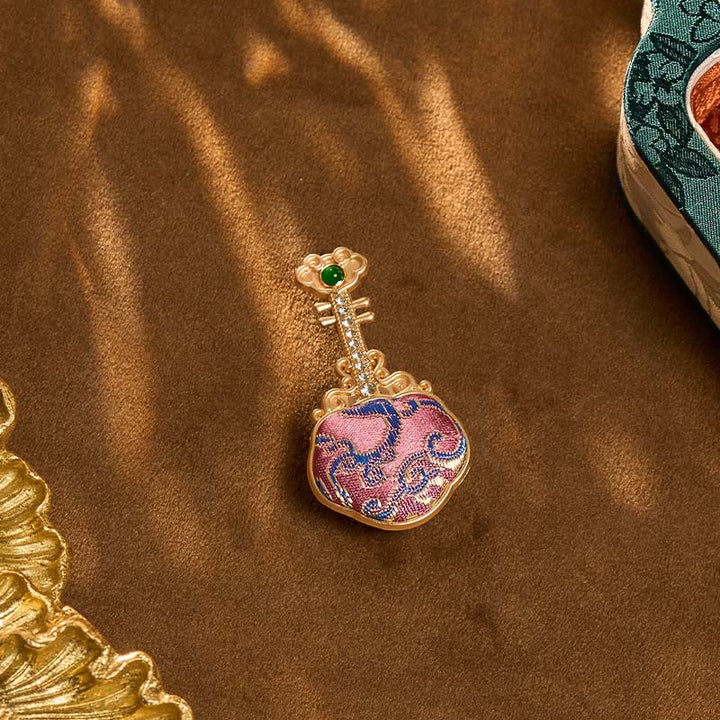 Buddha Stones Song Brocade Handmade Purple Pipa-shaped Energy Brooch - image 8