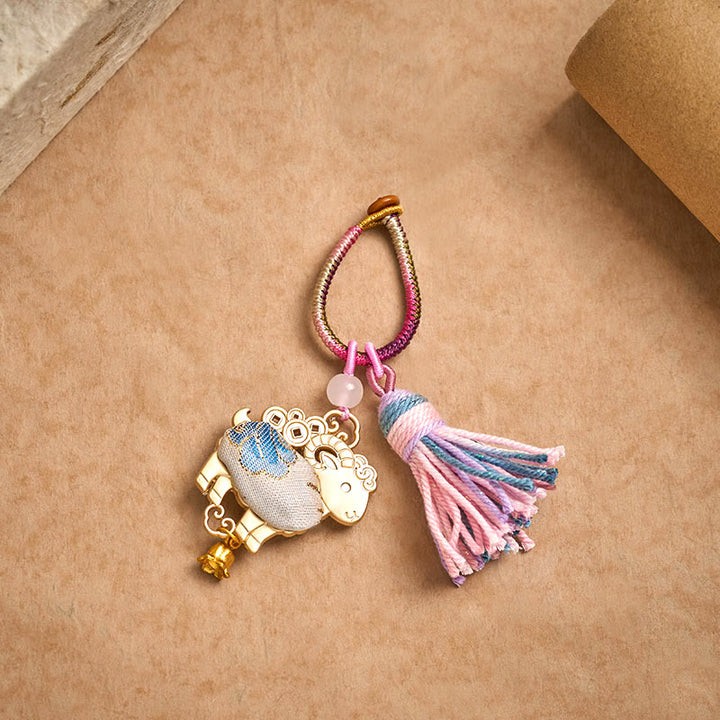 Buddha Stones Song Brocade Handmade Chinese Zodiac Luck Tassel Keychain - image 4