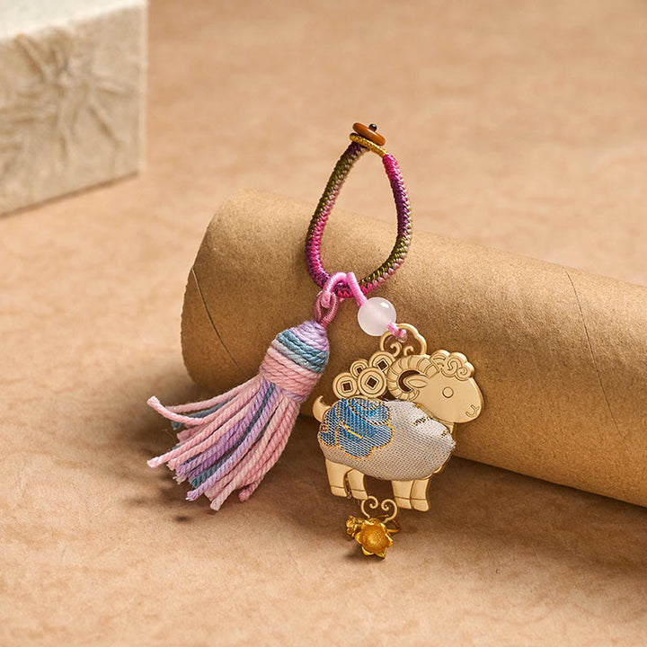 Buddha Stones Song Brocade Handmade Chinese Zodiac Luck Tassel Keychain - image 3