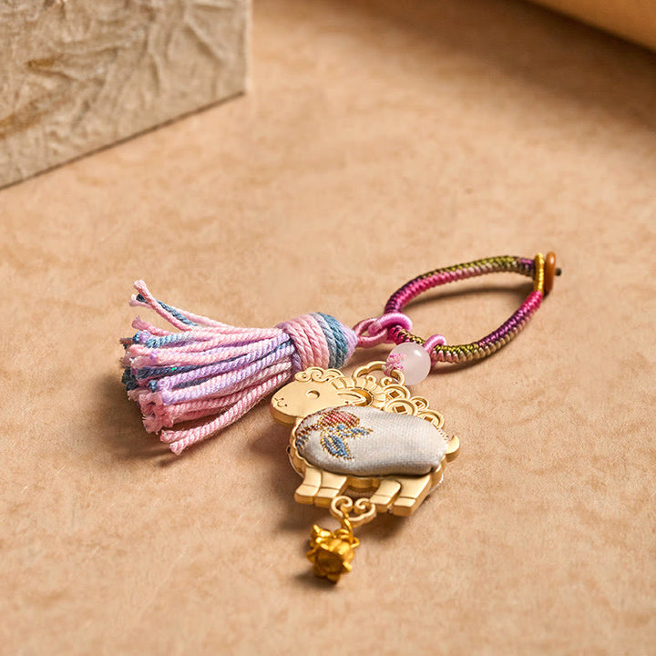 Buddha Stones Song Brocade Handmade Chinese Zodiac Luck Tassel Keychain - image 8