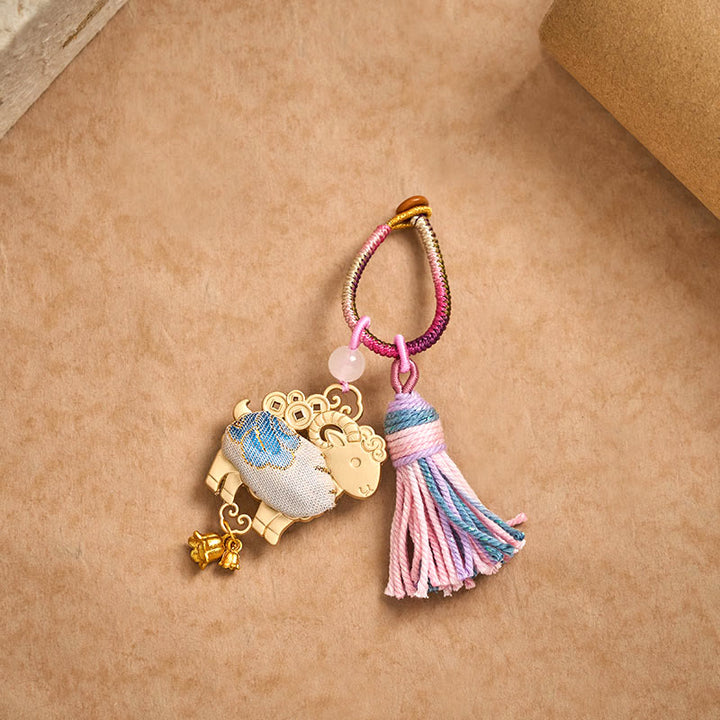 Buddha Stones Song Brocade Handmade Chinese Zodiac Luck Tassel Keychain - image 9