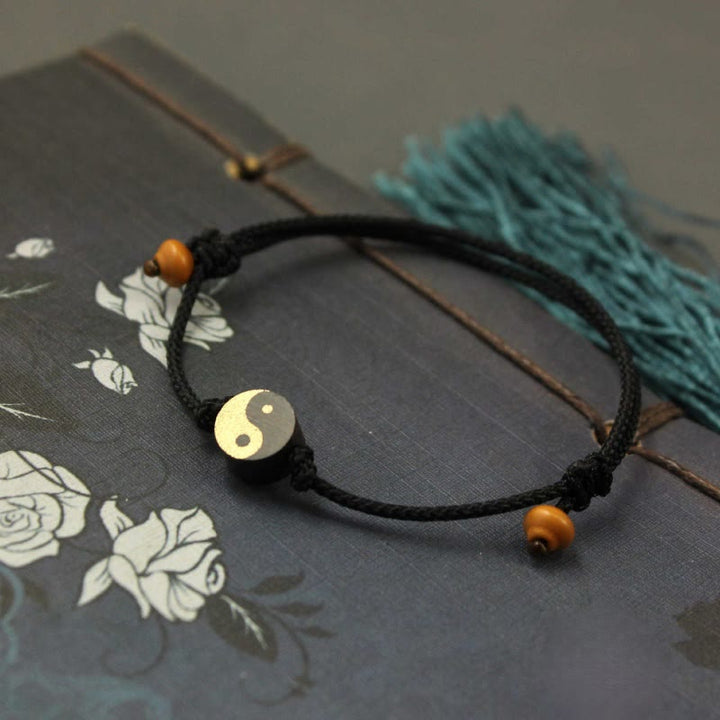 Buddha Stones Ebony Yin Yang Symbol Peace Colorful String Bracelet - Black(Wrist Circumference: 13-20cm) - image 8