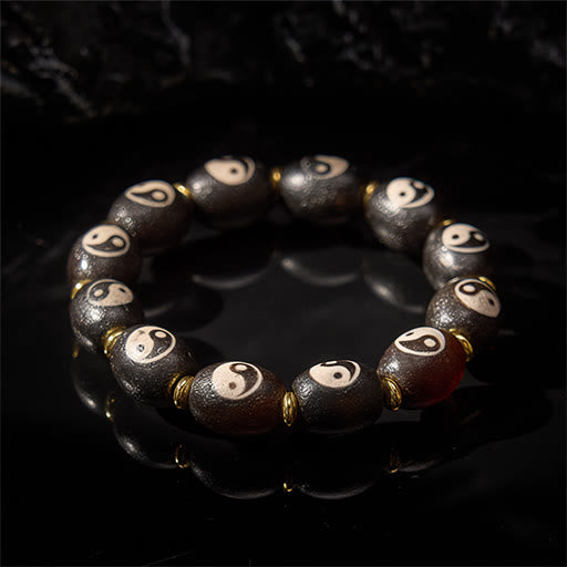 Buddha Stones Tibetan Dzi Bead Agate Yin Yang Symbol Protection Bracelet - image 2
