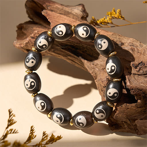 Buddha Stones Tibetan Dzi Bead Agate Yin Yang Symbol Protection Bracelet - image 10