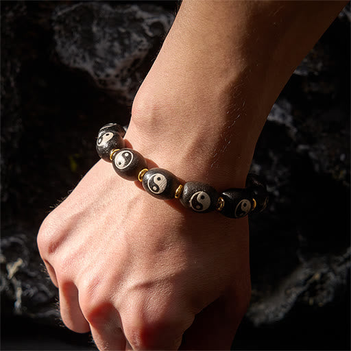 Buddha Stones Tibetan Dzi Bead Agate Yin Yang Symbol Protection Bracelet - image 4