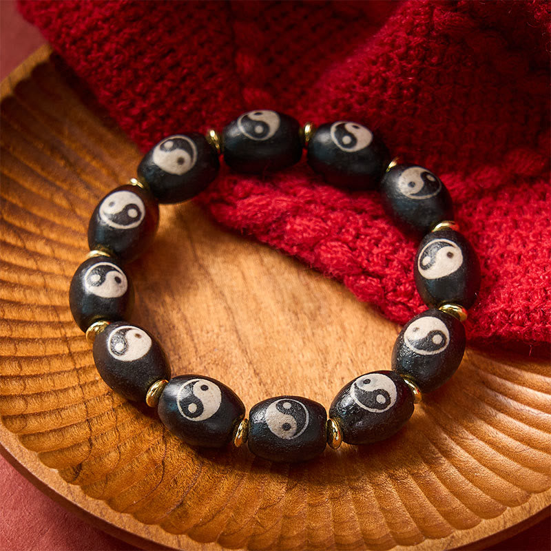 Buddha Stones Tibetan Dzi Bead Agate Yin Yang Symbol Protection Bracelet - image 9
