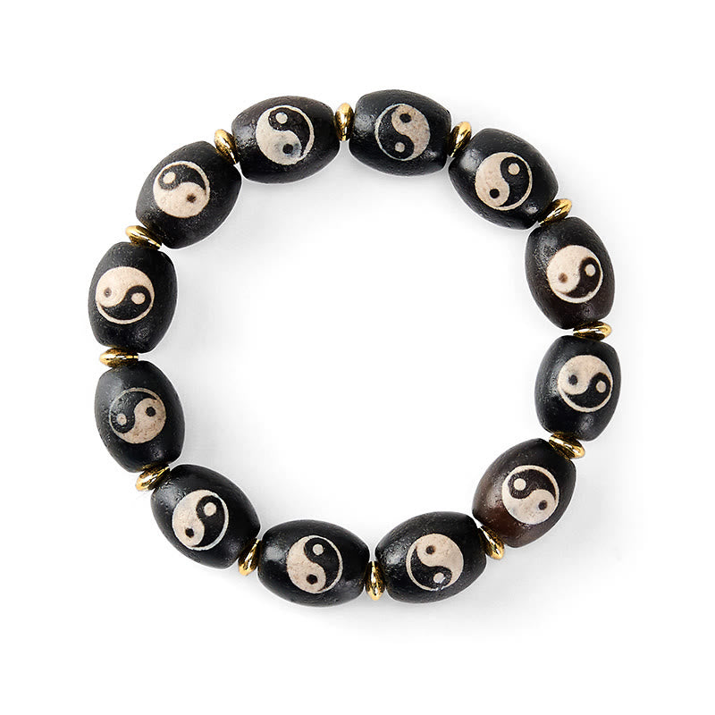 Buddha Stones Tibetan Dzi Bead Agate Yin Yang Symbol Protection Bracelet - image 5