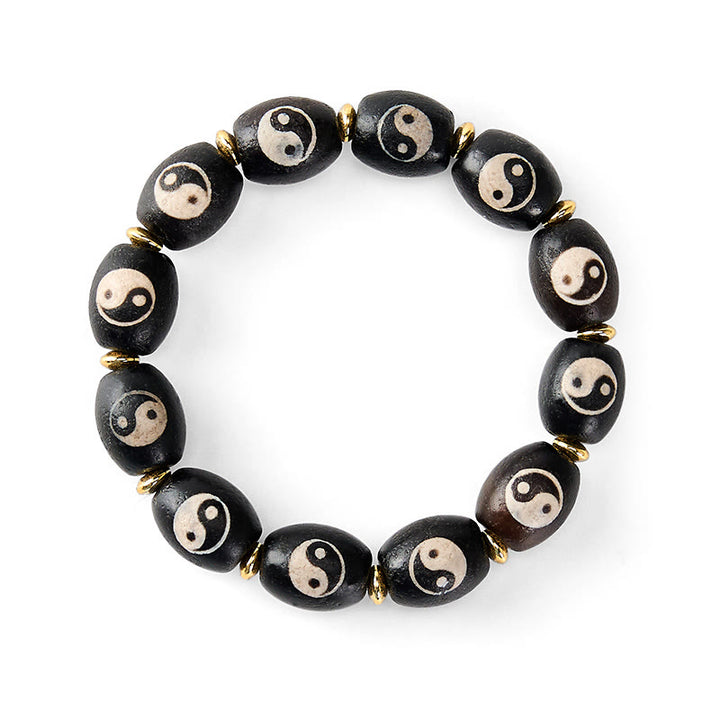 Buddha Stones Tibetan Dzi Bead Agate Yin Yang Symbol Protection Bracelet - image 5