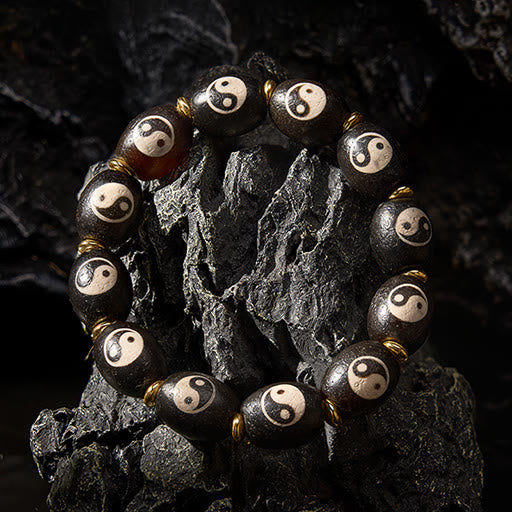 Buddha Stones Tibetan Dzi Bead Agate Yin Yang Symbol Protection Bracelet - image 1