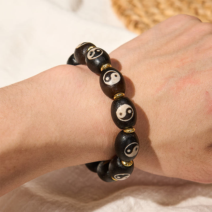 Buddha Stones Tibetan Dzi Bead Agate Yin Yang Symbol Protection Bracelet - image 11