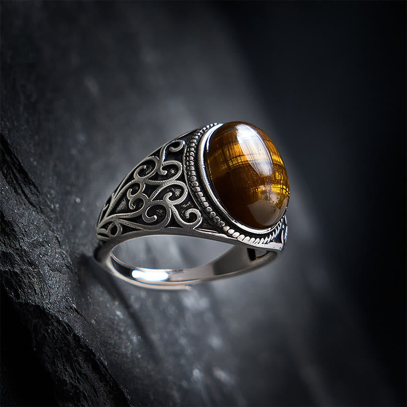 Buddha Stones Tiger Eye Copper Strength Adjustable Ring - image 1