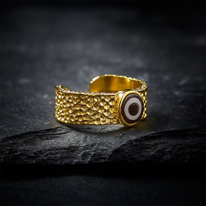 Buddha Stones Dzi Beads Copper Brass Wealth Ring - 18.1 mm-US 8 - image 0