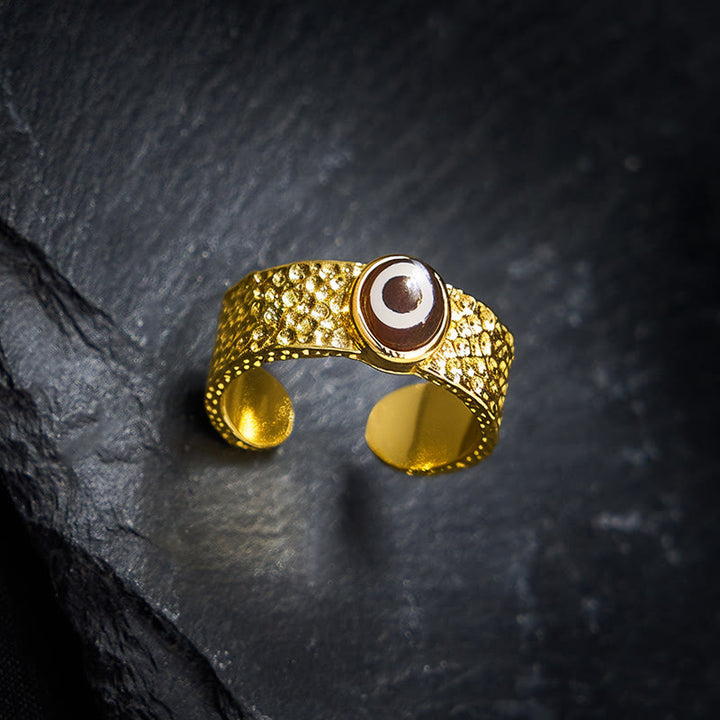 Buddha Stones Dzi Beads Copper Brass Wealth Ring - image 2