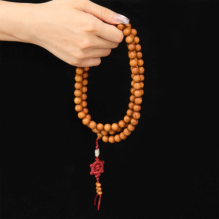 Buddha Stones Red Sandalwood Blessing Meditation Knotted Round Bead Mala - image 11