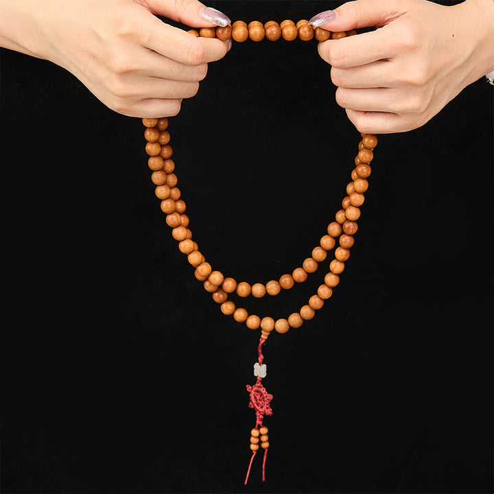 Buddha Stones Red Sandalwood Blessing Meditation Knotted Round Bead Mala - image 13