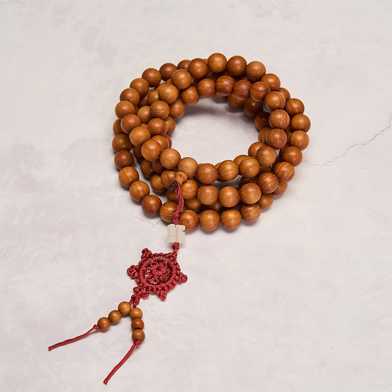 Buddha Stones Red Sandalwood Blessing Meditation Knotted Round Bead Mala - image 2