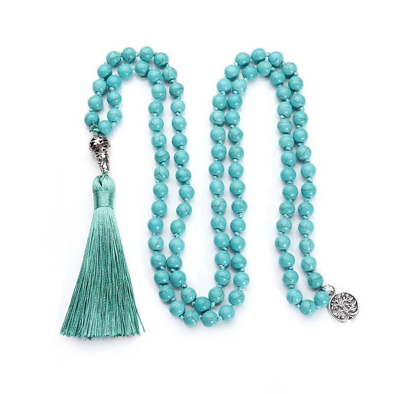 Buddha Stones Turquoise Tree of Life Protection Knotted Tassel Mala - image 5