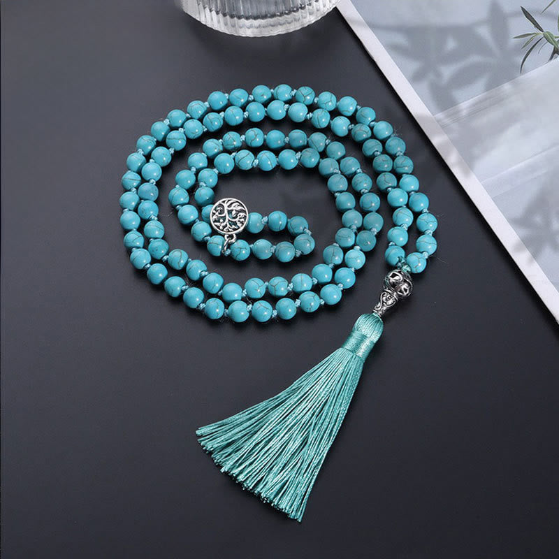 Buddha Stones Turquoise Tree of Life Protection Knotted Tassel Mala - Turquoise(Purification ♥ Serenity) - image 0