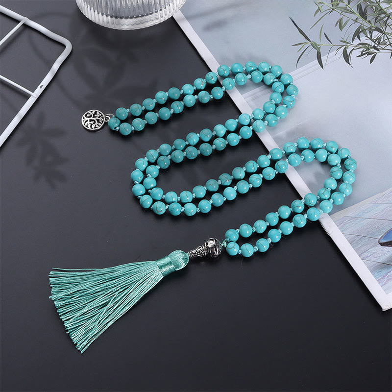 Buddha Stones Turquoise Tree of Life Protection Knotted Tassel Mala - image 2