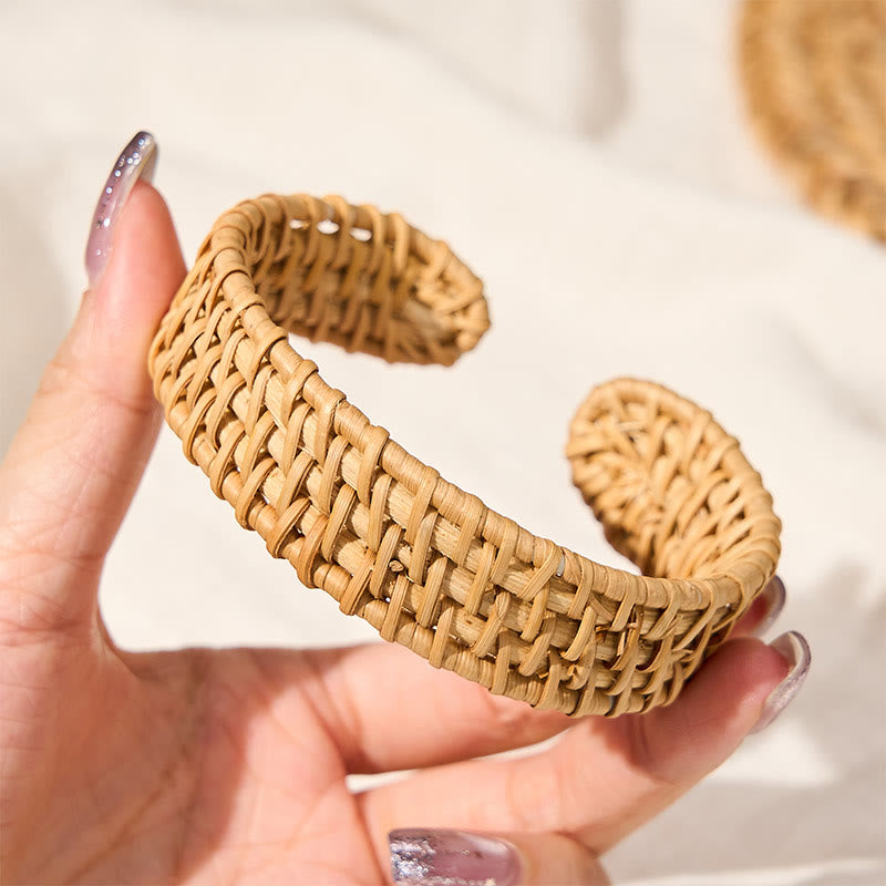 Buddha Stones Handwoven Natural Rattan Bohemian Open Cuff Bracelet - image 2