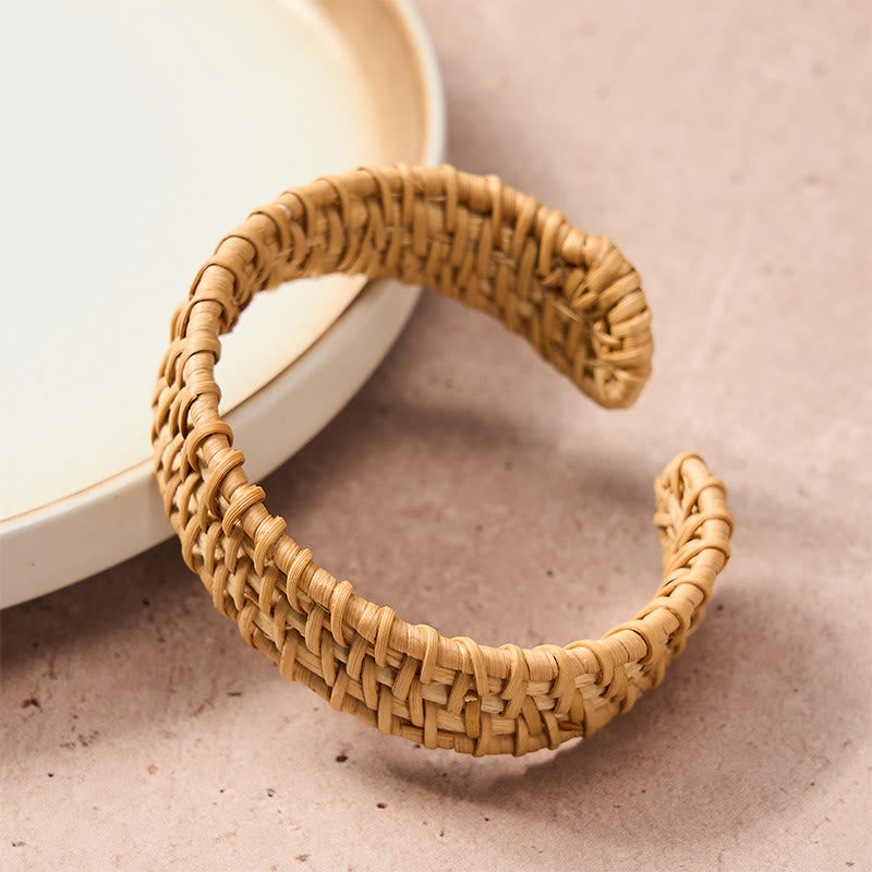Buddha Stones Handwoven Natural Rattan Bohemian Open Cuff Bracelet - image 1