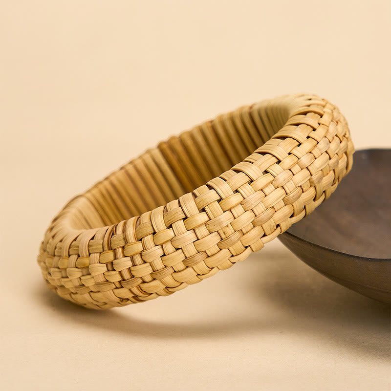 Buddha Stones Hand-Woven Rattan Grounding Bohemian Beach Wide Bracelet Bangle - image 1