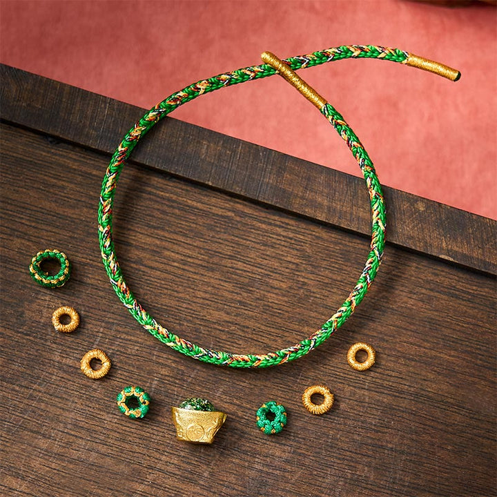 Buddha Stones Five Color Hand Woven Green String Green Ingots And Plum Blossom Amulets Protection Adjustable Bracelet - image 3