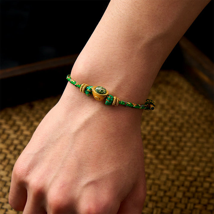 Buddha Stones Five Color Hand Woven Green String Green Ingots And Plum Blossom Amulets Protection Adjustable Bracelet - image 4