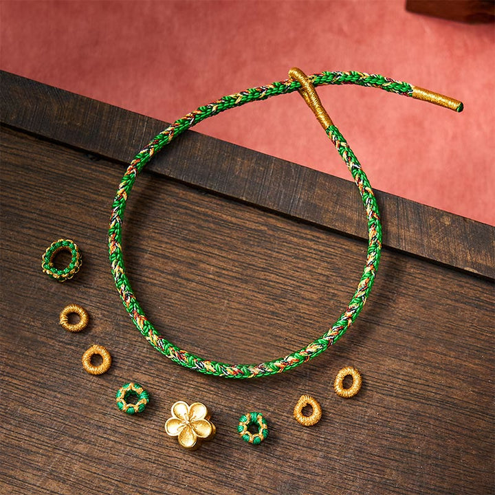 Buddha Stones Five Color Hand Woven Green String Green Ingots And Plum Blossom Amulets Protection Adjustable Bracelet - image 12