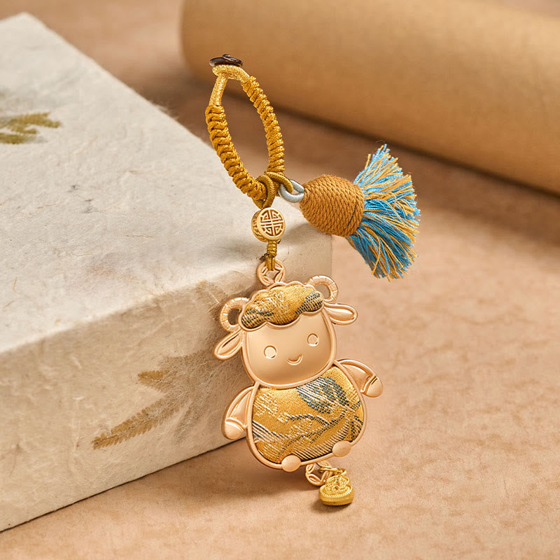 Buddha Stones Song Brocade Handmade Chinese Zodiac Tassel Lucky Keychain - image 13