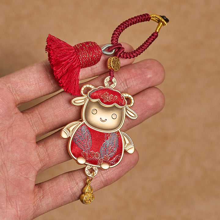 Buddha Stones Song Brocade Handmade Chinese Zodiac Tassel Lucky Keychain - image 6