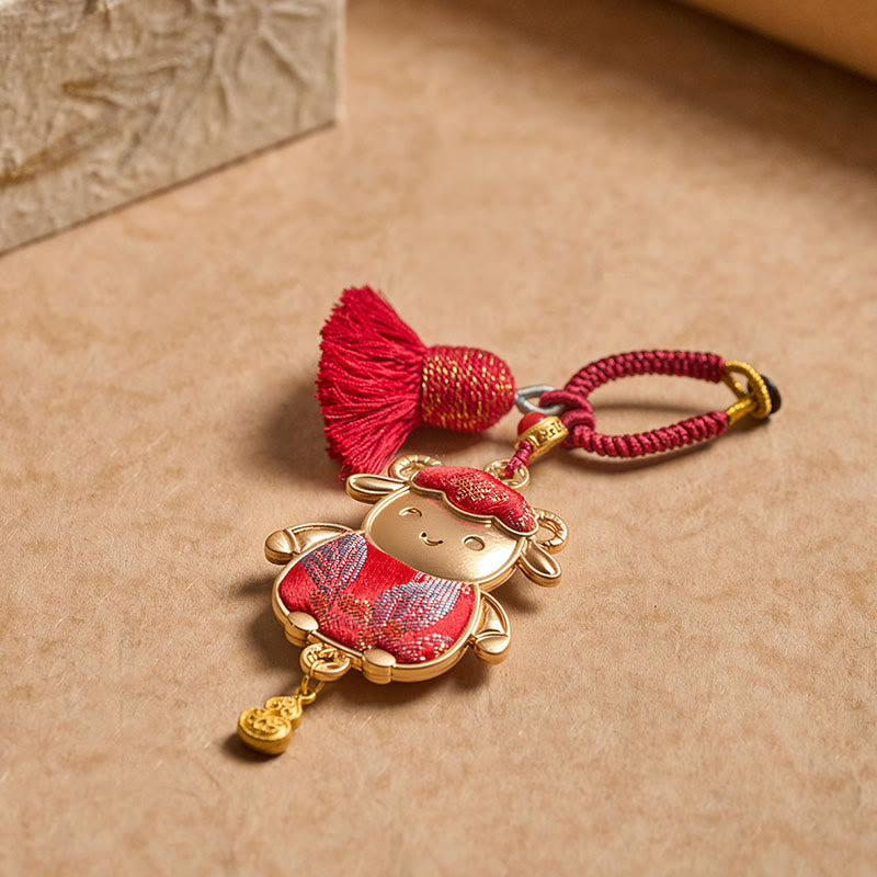 Buddha Stones Song Brocade Handmade Chinese Zodiac Tassel Lucky Keychain - image 5