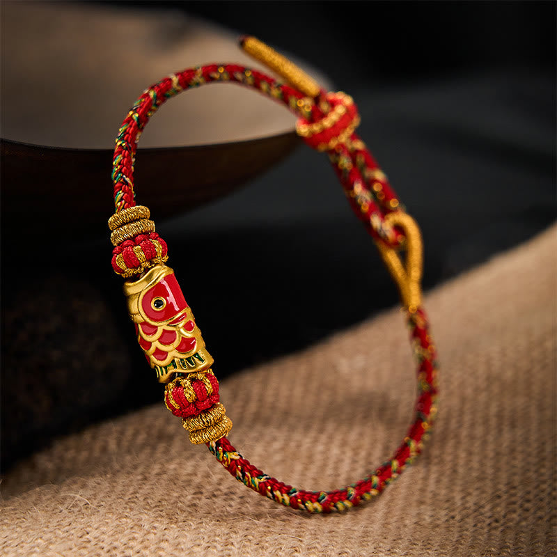 Buddha Stones Hand-Woven Red String Koi Fish Flower Protection Bracelet - image 1