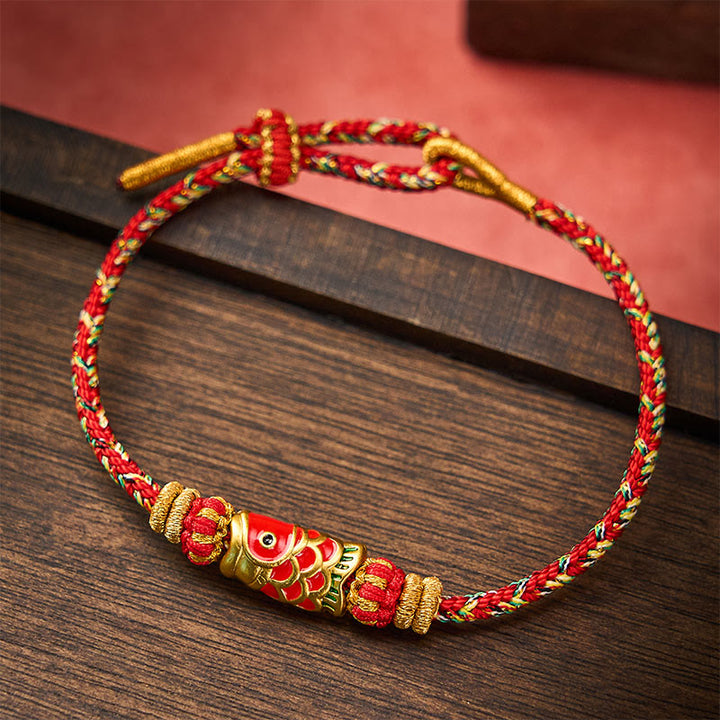 Buddha Stones Hand-Woven Red String Koi Fish Flower Protection Bracelet - image 1