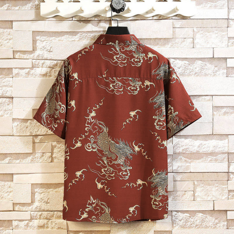Buddha Stones Summer Dragon Pattern Buttons Up Men's Short Sleeve Shirts - image 12
