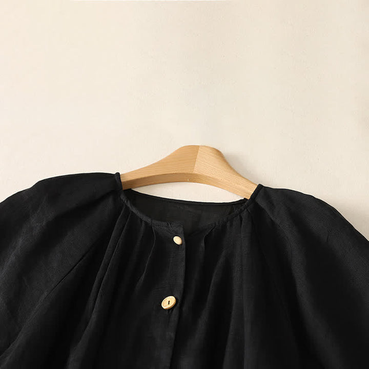 Buddha Stones Summer Vintage Button-Up Solid Women's Short Sleeve Midi Dress With Pockets - image 13