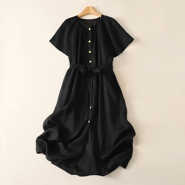 Buddha Stones Summer Vintage Button-Up Solid Women's Short Sleeve Midi Dress With Pockets - Black - US14，UK/AU18，EU46 (2XL) - image 12