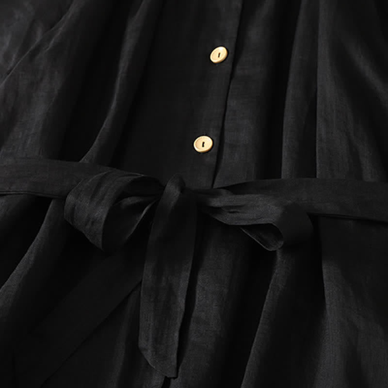 Buddha Stones Summer Vintage Button-Up Solid Women's Short Sleeve Midi Dress With Pockets - image 14